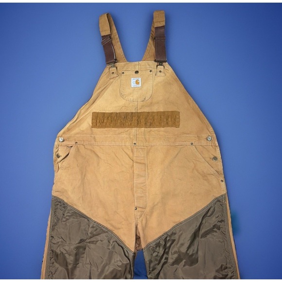 Vintage CARHARTT Duck Nylon Hunting Bib Overalls Brush Guard 48x30 USA Made